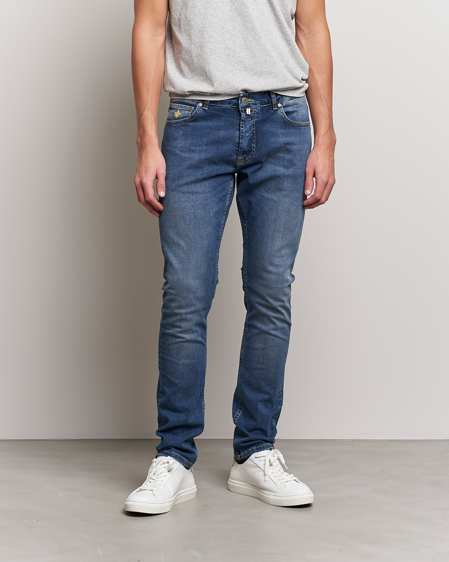 Men | Blue jeans | Morris | Steve Satin Stretch Jeans Semi Dark Wash