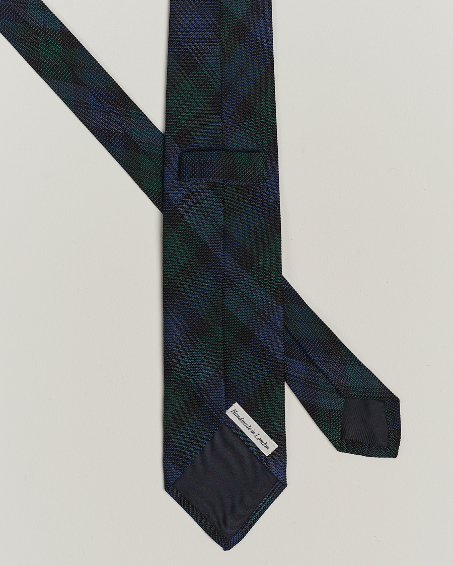 Homme | Drake's | Drake\'s | Silk Fine Grenadine Handrolled 8 cm Tie Blackwatch