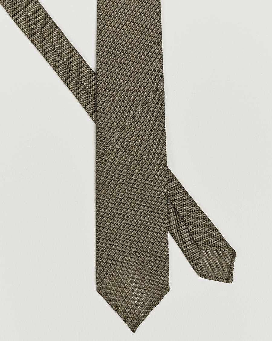 Homme | Drake's | Drake\'s | Silk Grenadine Handrolled 8 cm Tie Khaki
