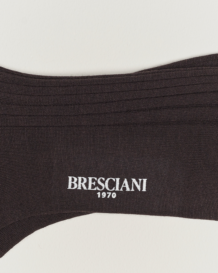 Men | Everyday Socks | Bresciani | Wool/Nylon Ribbed Short Socks Brown