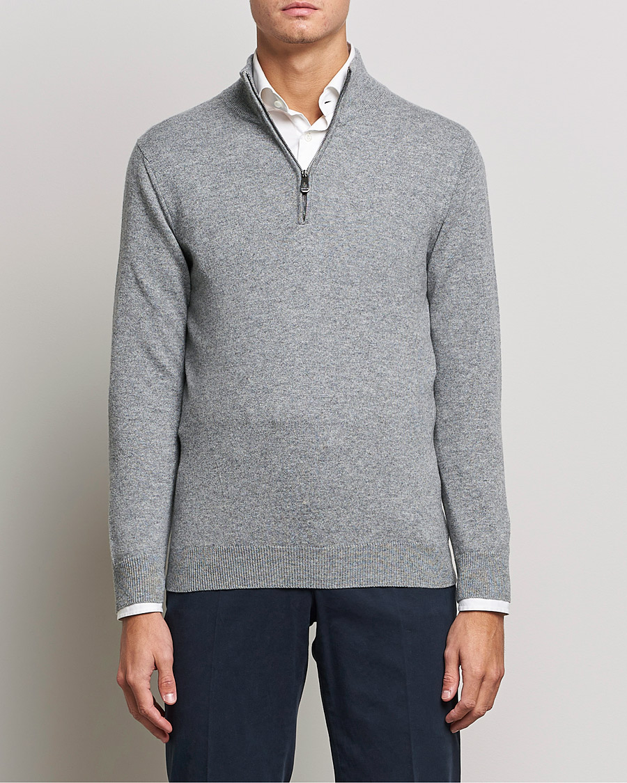 Men | Clothing | Piacenza Cashmere | Cashmere Half Zip Sweater Light Grey
