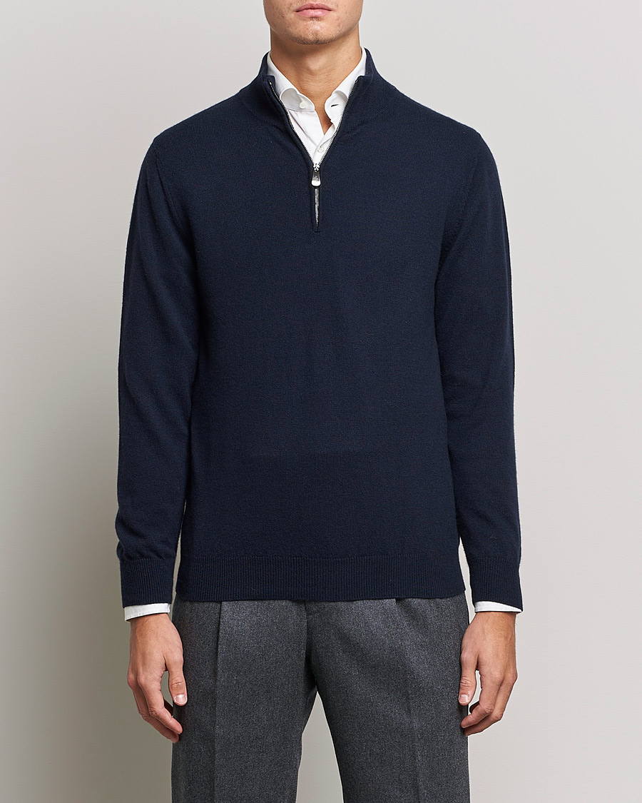 Herr | Kläder | Piacenza Cashmere | Cashmere Half Zip Sweater Navy