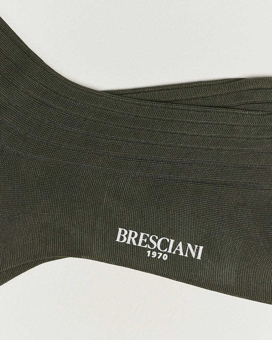 Men | Everyday Socks | Bresciani | Cotton Ribbed Short Socks Olive Green
