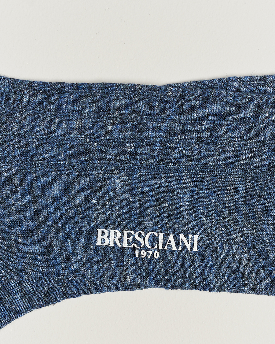 Men | Everyday Socks | Bresciani | Linen Ribbed Short Socks Blue Melange