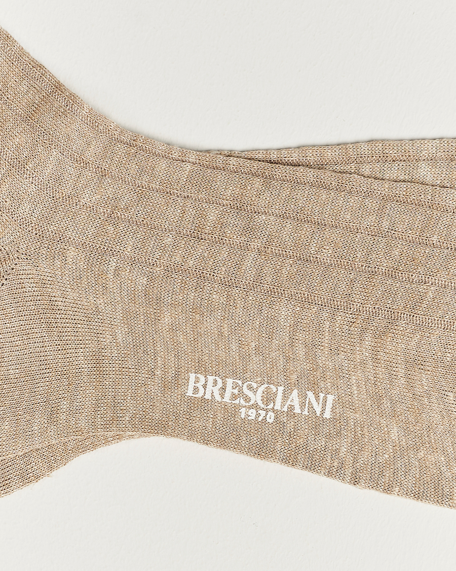 Herr |  | Bresciani | Linen Ribbed Short Socks Sand Melange