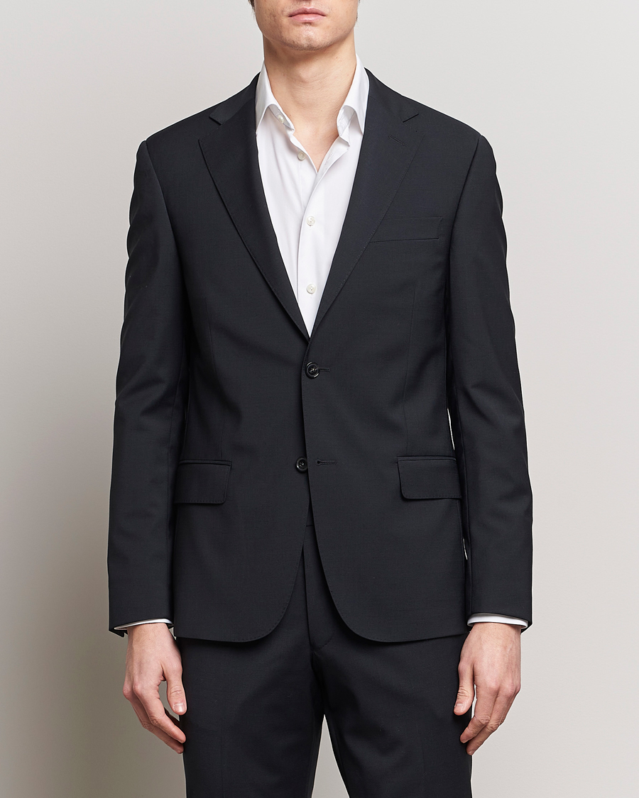 Men | Suit Jackets | Oscar Jacobson | Edmund Wool Stretch Blazer Black