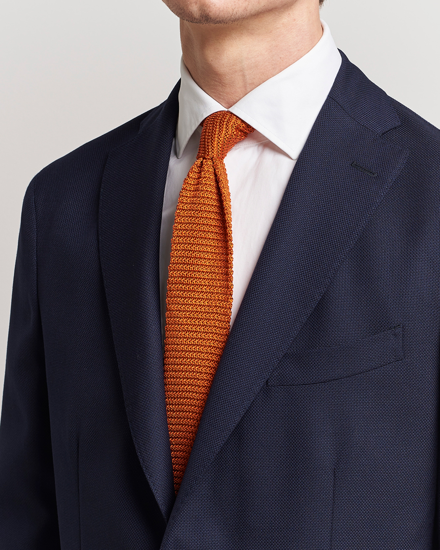 Men | Accessories | Amanda Christensen | Knitted Silk Tie 6 cm Orange