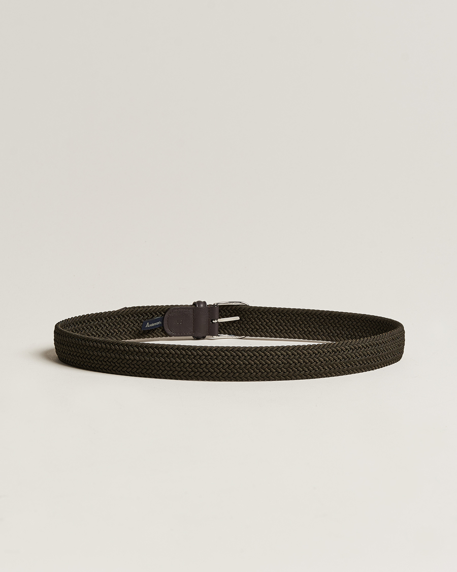 Men | Woven Belts | Anderson's | Stretch Woven 3,5 cm Belt Green