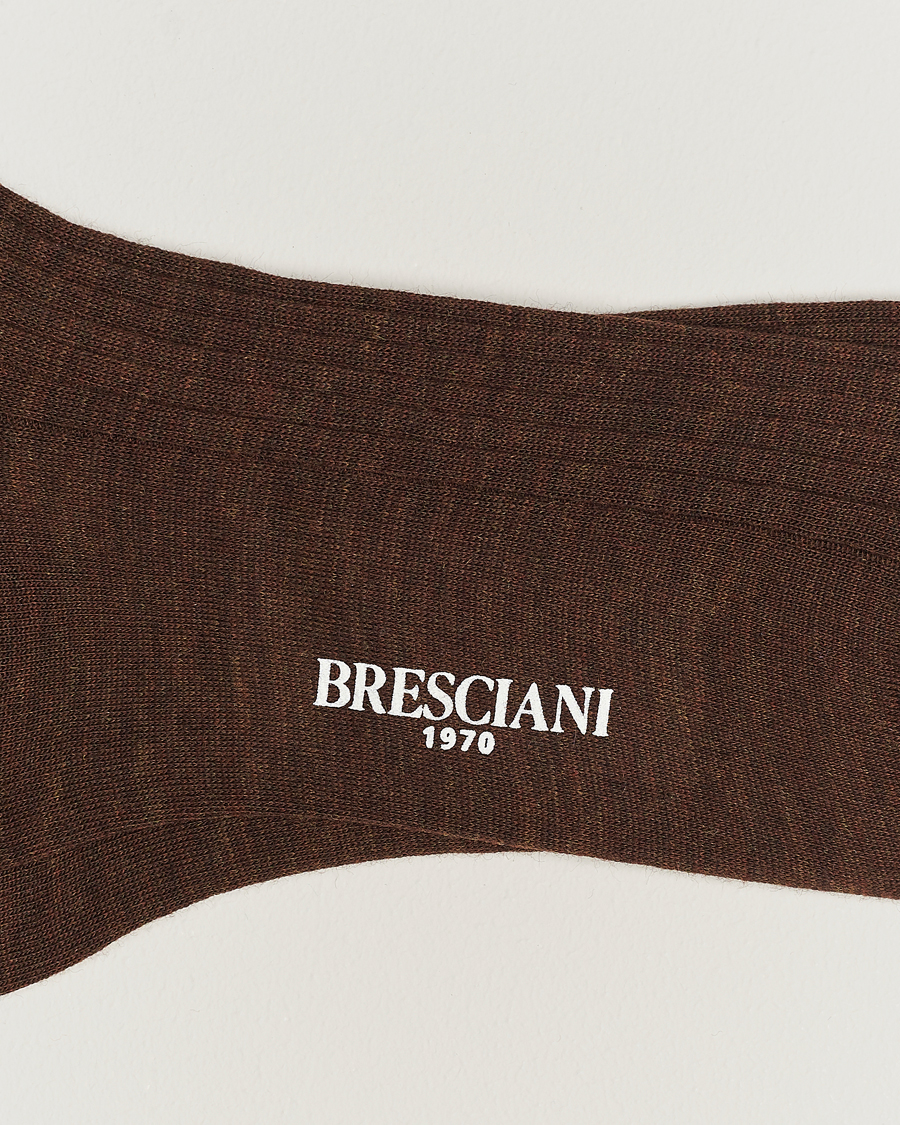 Herr |  | Bresciani | Wool/Nylon Ribbed Short Socks Brown Melange