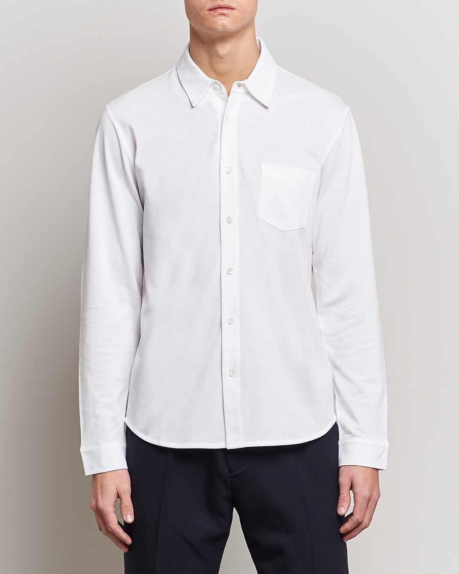 Men | Clothing | Sunspel | Long Sleeve Pique Shirt White