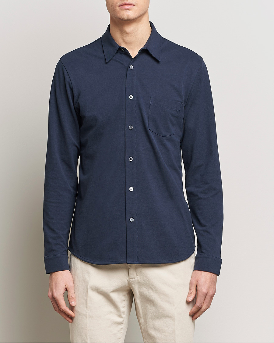 Men | Clothing | Sunspel | Long Sleeve Button Down Pique Shirt Navy
