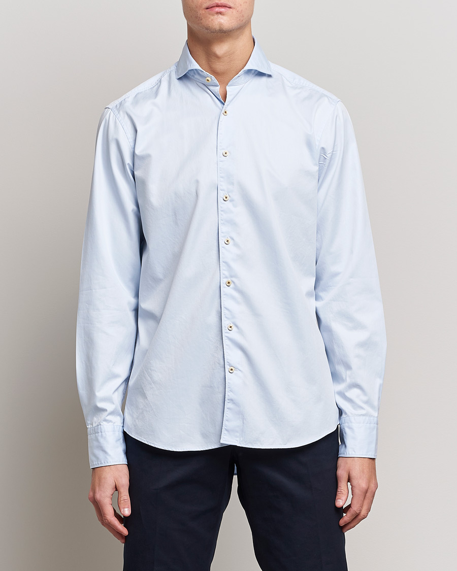 Herr | Stenströms | Stenströms | Fitted Body Washed Cotton Plain Shirt Light Blue