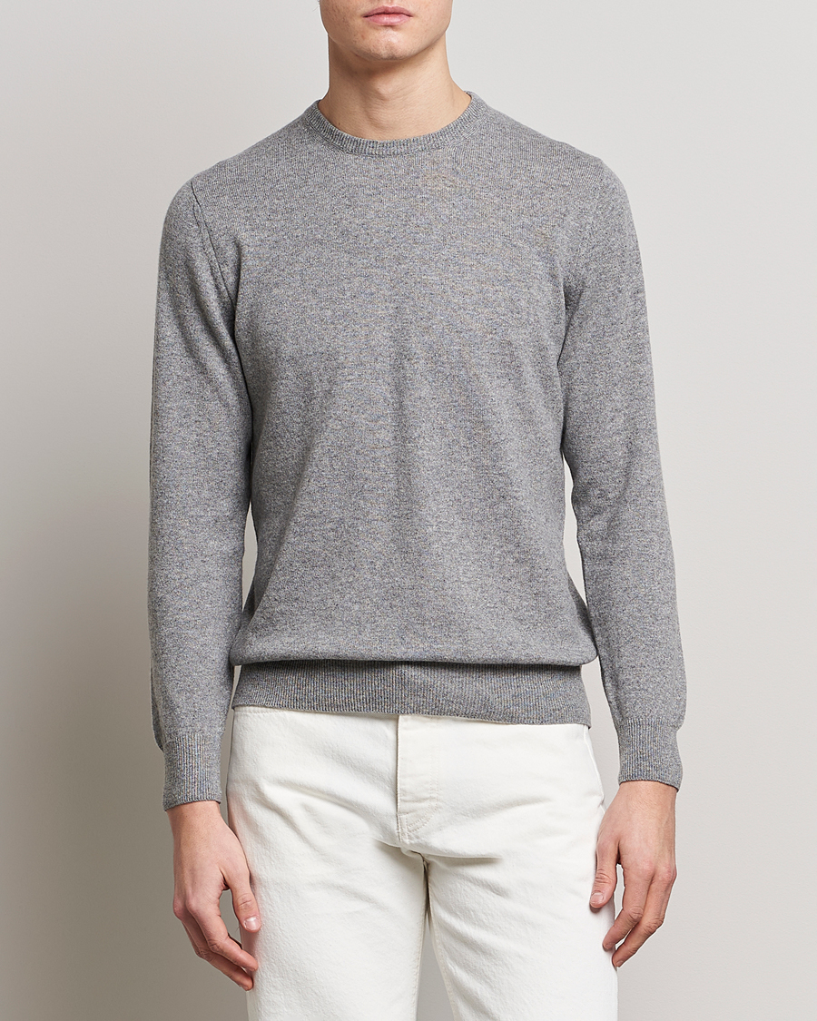 Herr | Kläder | Piacenza Cashmere | Cashmere Crew Neck Sweater Light Grey