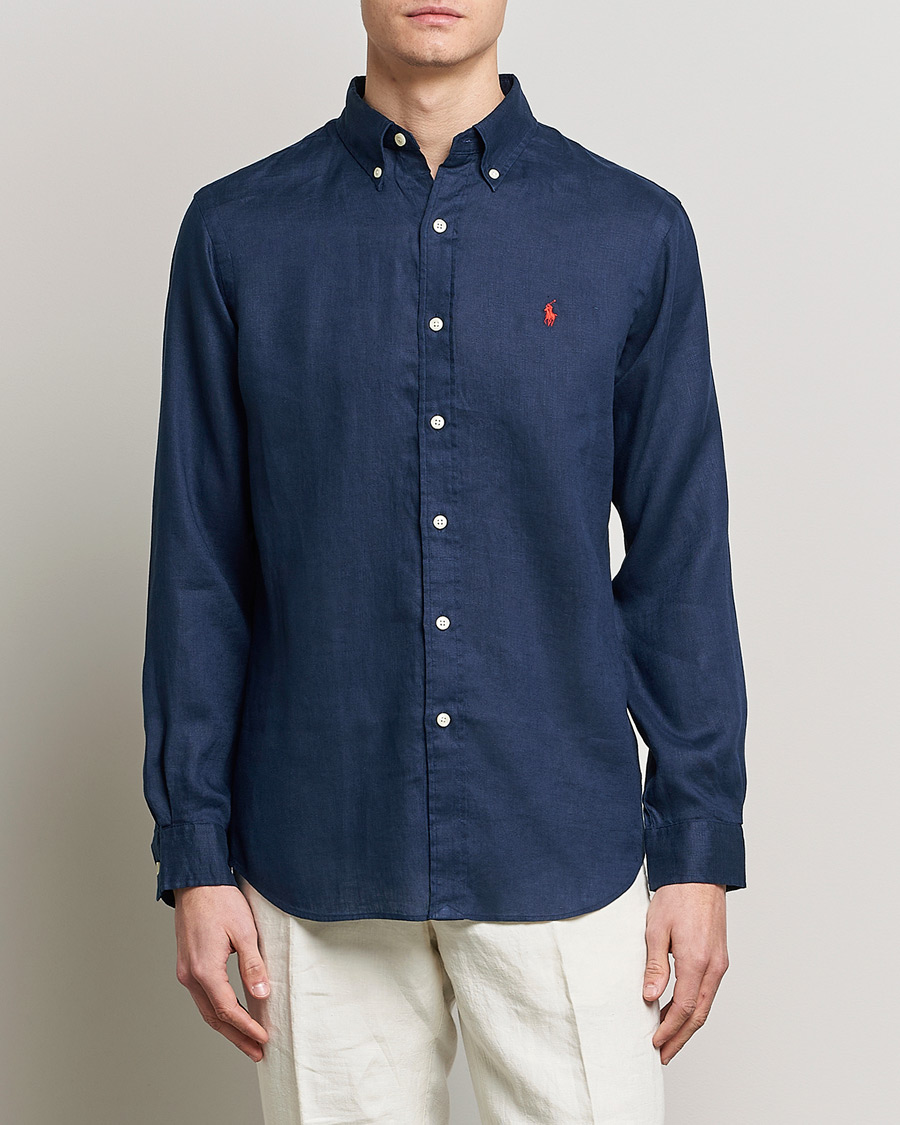 Men | Shirts | Polo Ralph Lauren | Custom Fit Linen Button Down Newport Navy