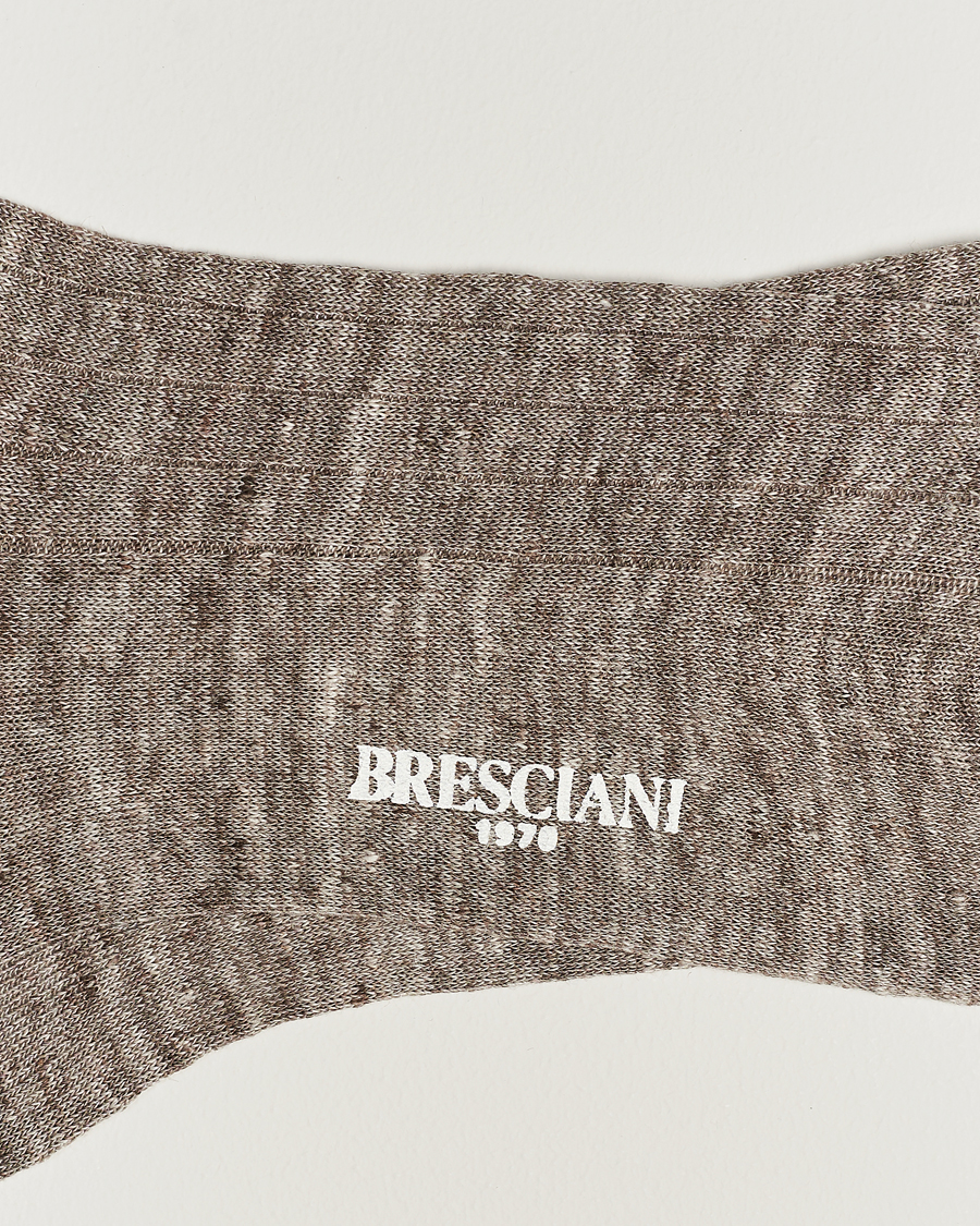 Men | Bresciani | Bresciani | Linen Ribbed Short Socks Brown Melange