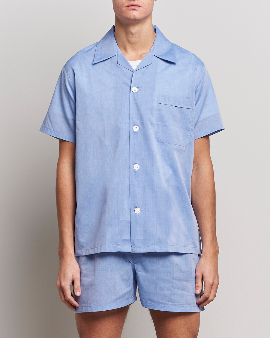 Herr |  | Derek Rose | Shortie Cotton Pyjama Set Blue