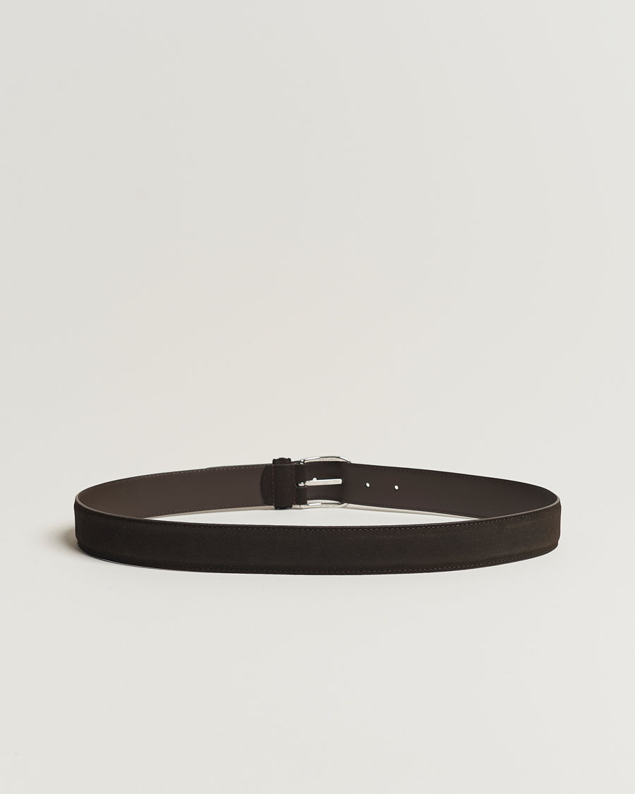Men | Leather Belts | Anderson's | Suede 3,5 cm Belt Dark Brown