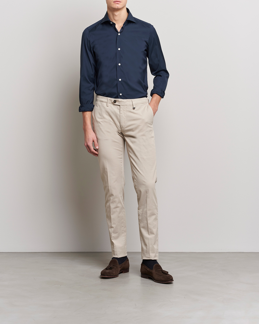 Men | Formal Wear | Finamore Napoli | Milano Slim Fit Stretch Shirt Navy