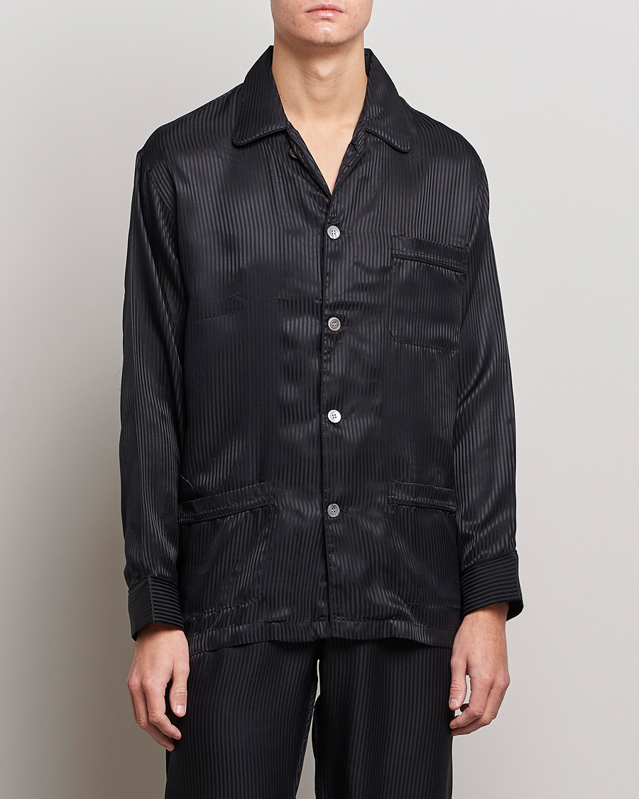 Men | Derek Rose | Derek Rose | Striped Silk Pyjama Set Black