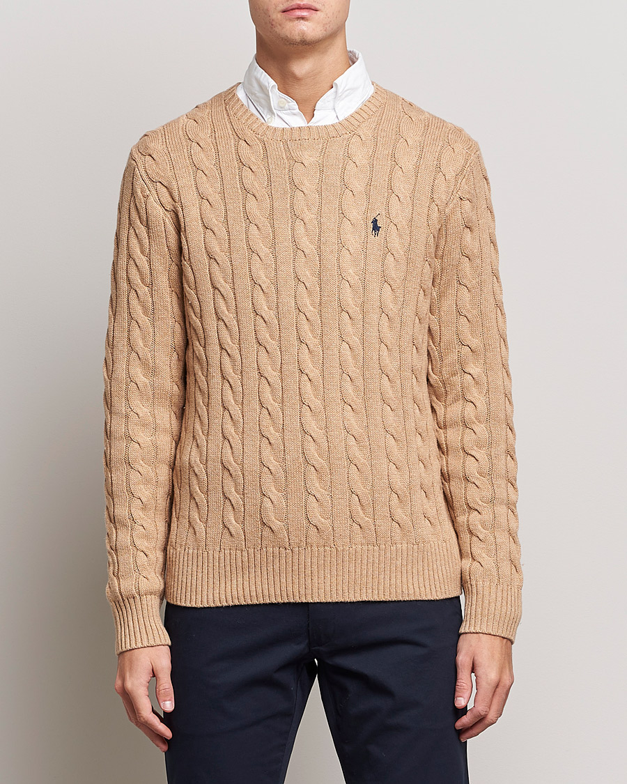 Men | Sweaters & Knitwear | Polo Ralph Lauren | Cotton Cable Pullover Camel Melange