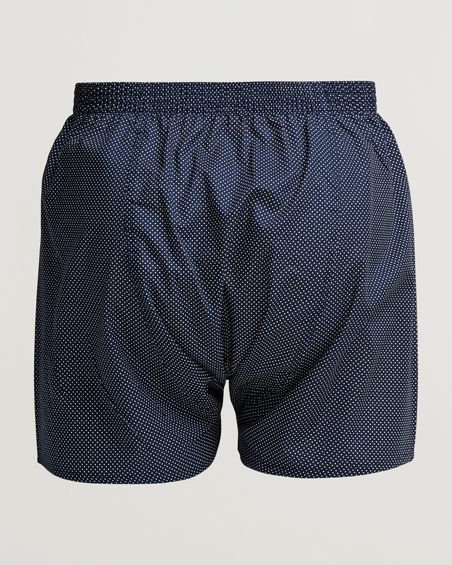 Men | Clothing | Derek Rose | Classic Fit Cotton Boxer Shorts Navy Polka Dot
