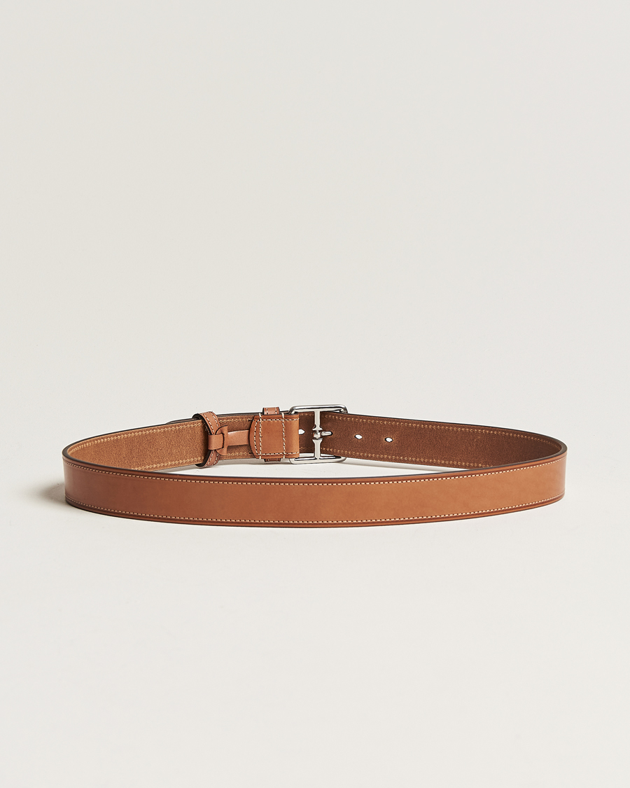 Homme | Italian Department | Anderson\'s | Bridle Stiched 3,5 cm Leather Belt Tan