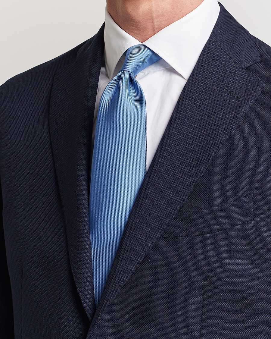 Homme | Drake's | Drake\'s | Handrolled Woven Silk 8 cm Tie Blue