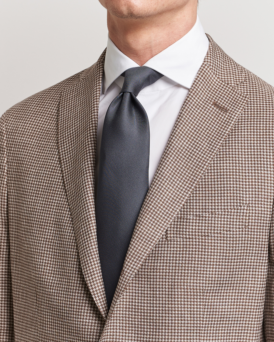 Homme | Cravates | Drake\'s | Handrolled Woven Silk 8 cm Tie Grey