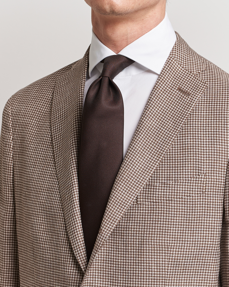 Homme | Cravates | Drake\'s | Handrolled Woven Silk 8 cm Tie Brown