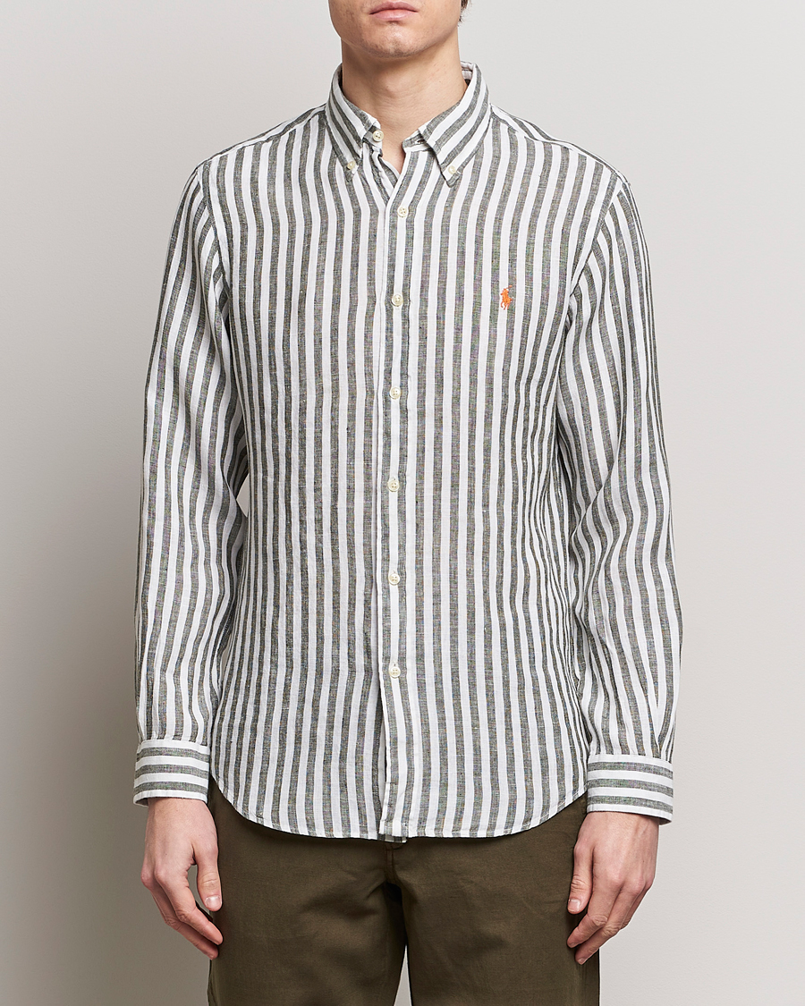 Men | Only Polo | Polo Ralph Lauren | Custom Fit Striped Linen Shirt Olive/White
