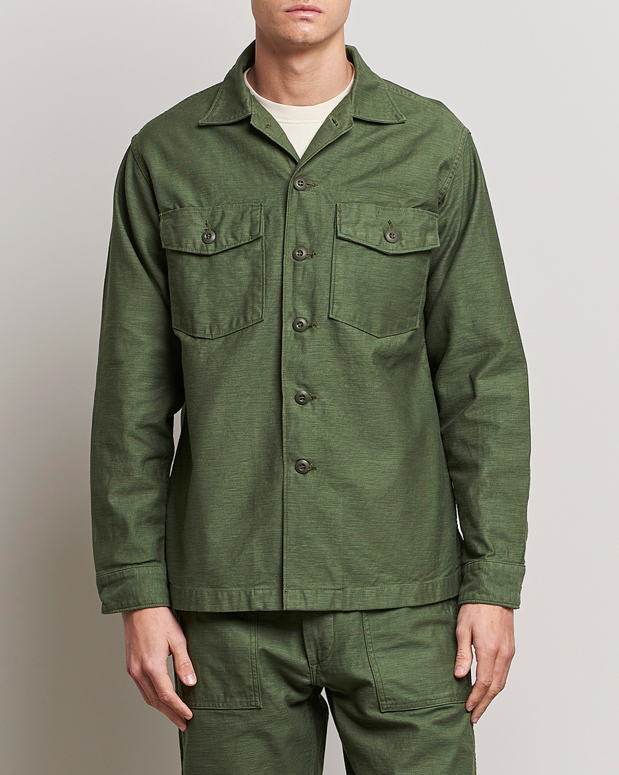 Men | Shirt Jackets | orSlow | Cotton Sateen US Army Overshirt Green