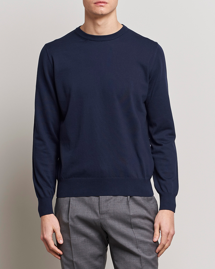 Men | Crew Neck Jumpers | Canali | Cotton Crew Neck Pullover Navy
