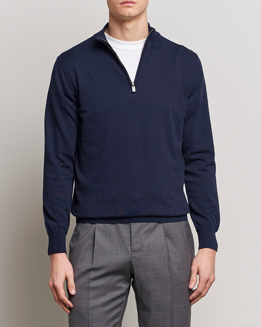 Men | Clothing | Canali | Cotton Half Zip Sweater Navy