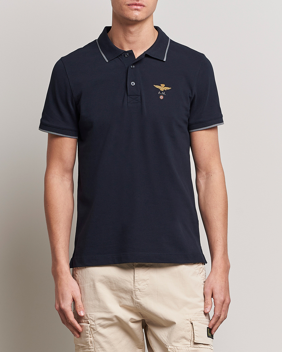 Herr | Kläder | Aeronautica Militare | Garment Dyed Cotton Polo Navy