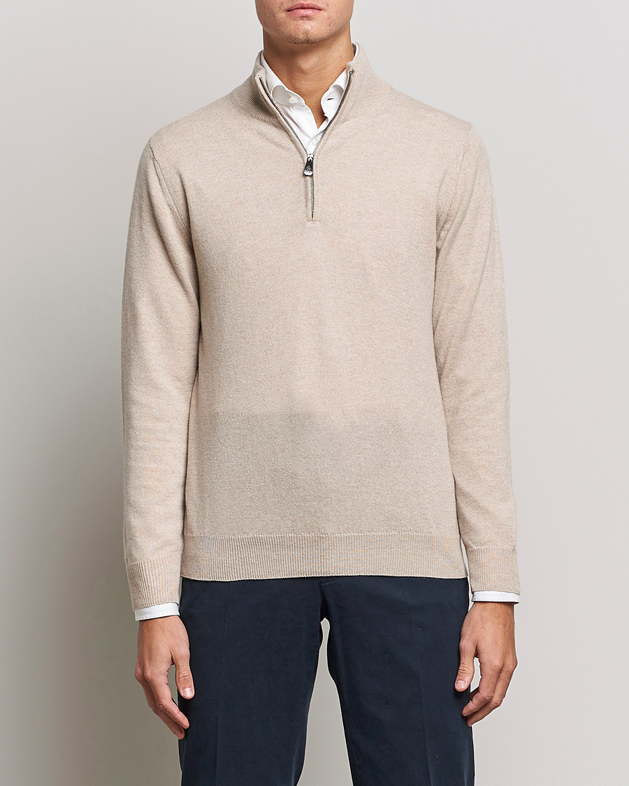 Herr | Kläder | Piacenza Cashmere | Cashmere Half Zip Sweater Beige