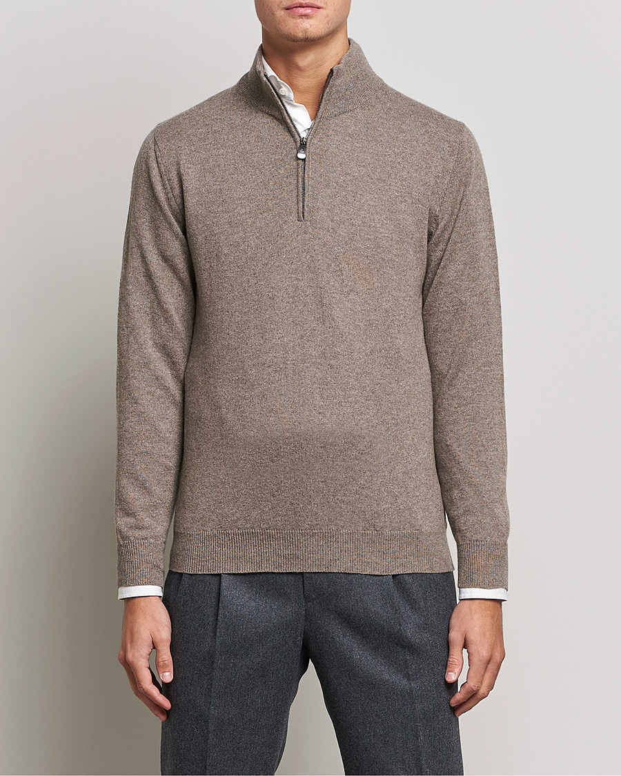 Men | Clothing | Piacenza Cashmere | Cashmere Half Zip Sweater Brown