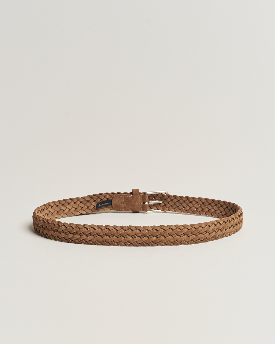 Homme | Sections | Anderson\'s | Woven Suede Belt 3 cm Light Brown