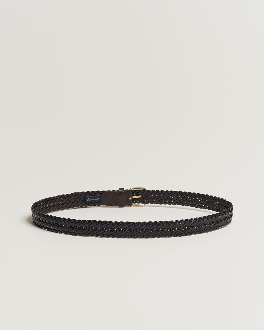 Men |  | Anderson's | Woven Leather Belt 3 cm Dark Brown