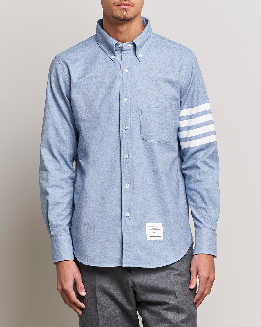 Men | Flannel Shirts | Thom Browne | 4-Bar Flannel Shirt Light Blue