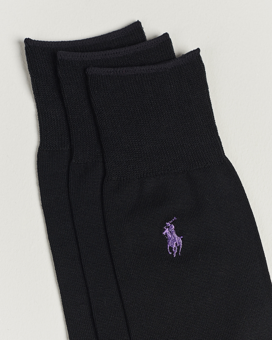 Men | Underwear & Socks | Polo Ralph Lauren | 3-Pack Mercerized Cotton Socks Black