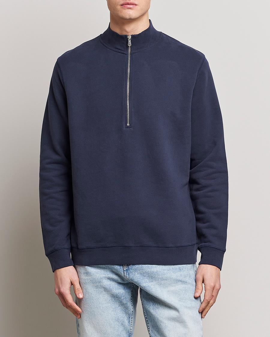 Men | Clothing | Sunspel | Loopback Half Zip Sweatshirt Navy