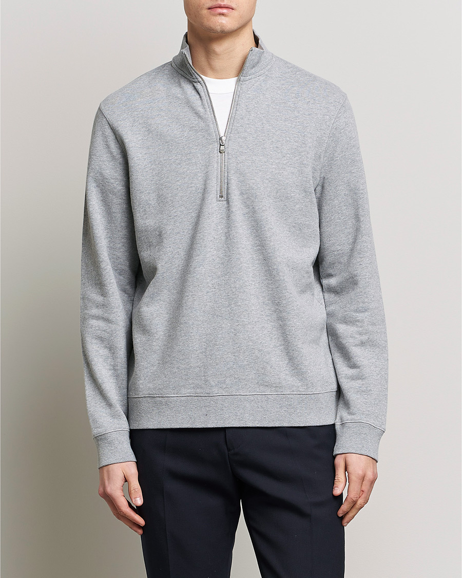 Men | Clothing | Sunspel | Loopback Half Zip Sweatshirt Grey Melange