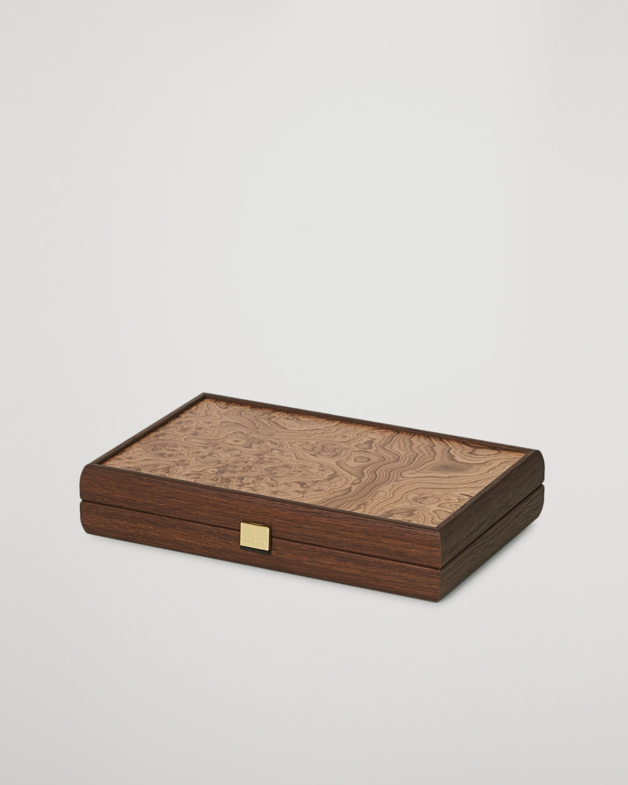 Men | Gifts | Manopoulos | Walnut Burl Small Backgammon With Side Racks