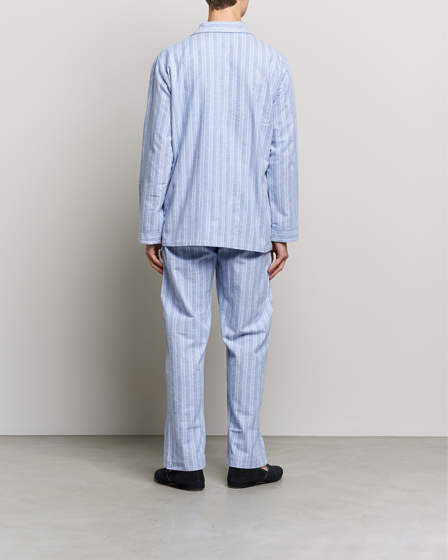Men | Lifestyle | Derek Rose | Brushed Cotton Flannel Striped Pyjama Set Blue