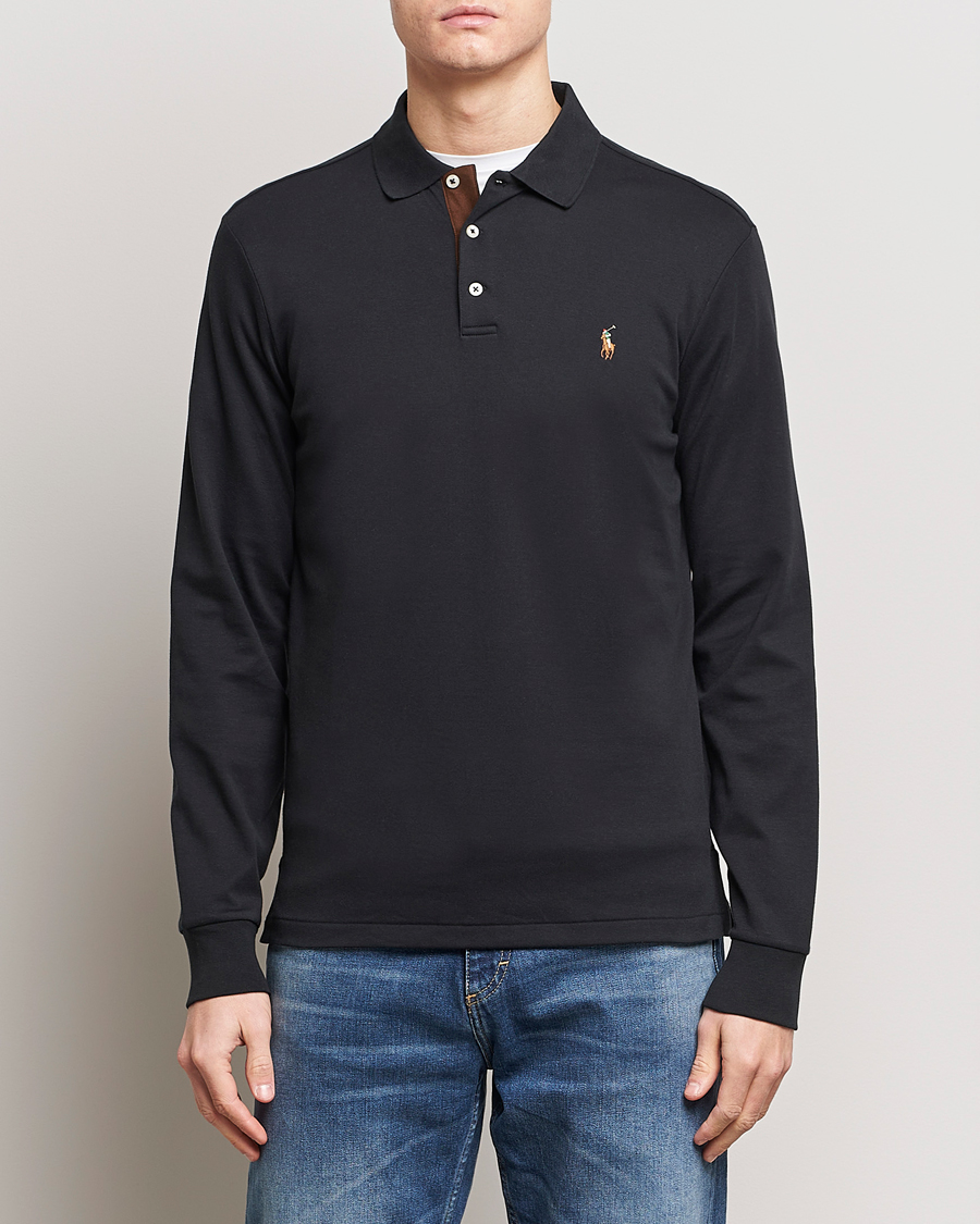 Men | Long Sleeve Polo Shirts | Polo Ralph Lauren | Luxury Pima Cotton Long Sleeve Polo Black