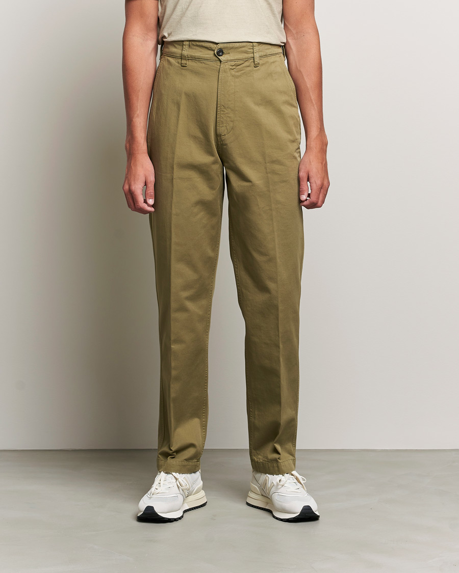 Men | Clothing | Drake's | Flat Front Cotton Chino Olive