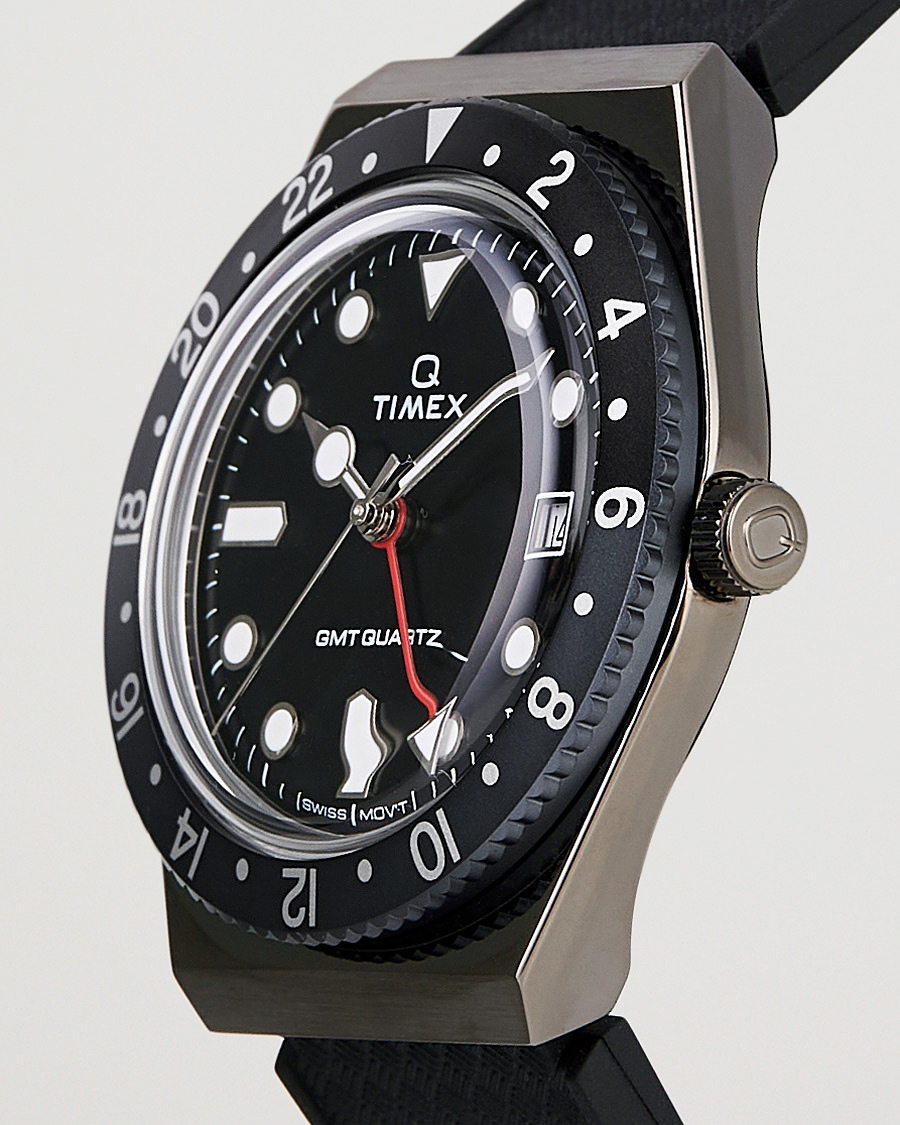 Homme | Bracelet En Caoutchouc | Timex | Q Diver GMT 38mm Rubber Strap Black/Grey