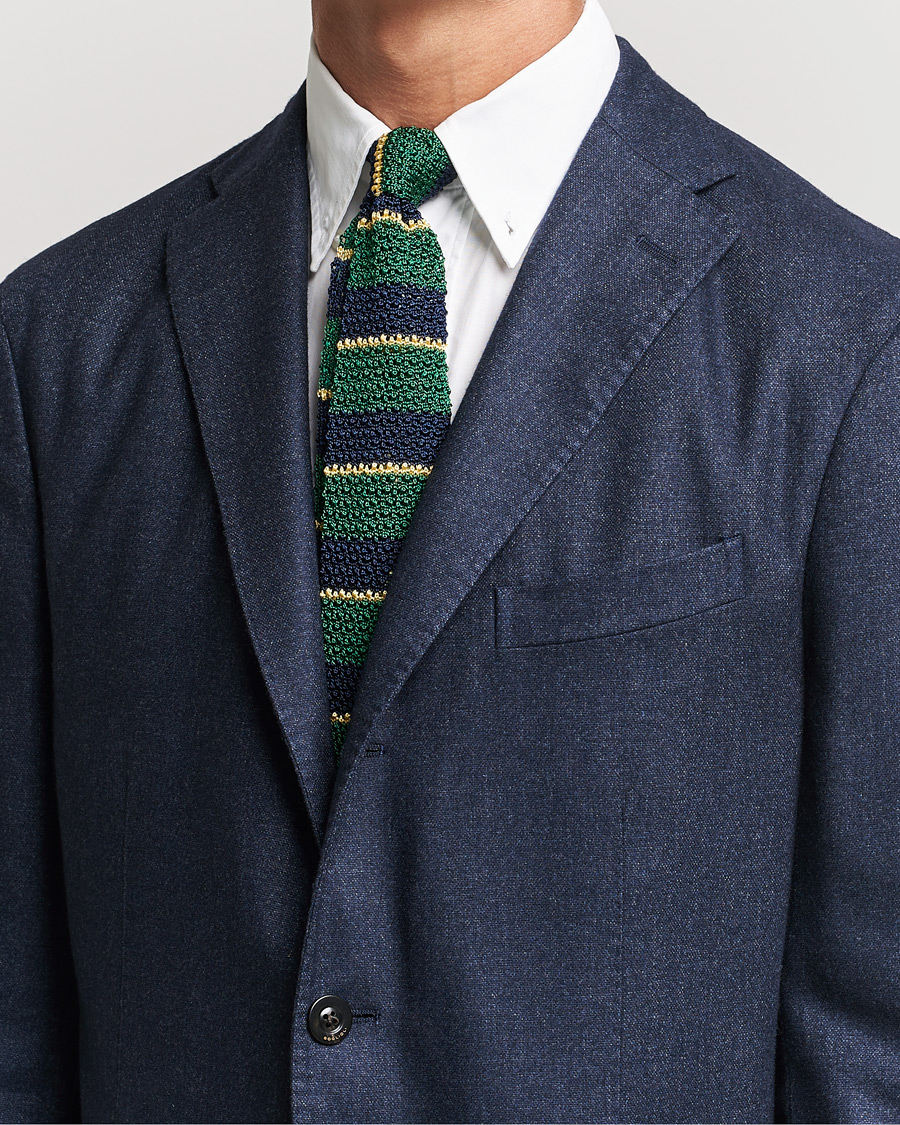 Men | Accessories | Polo Ralph Lauren | Knitted Striped Tie Green/Navy/Gold