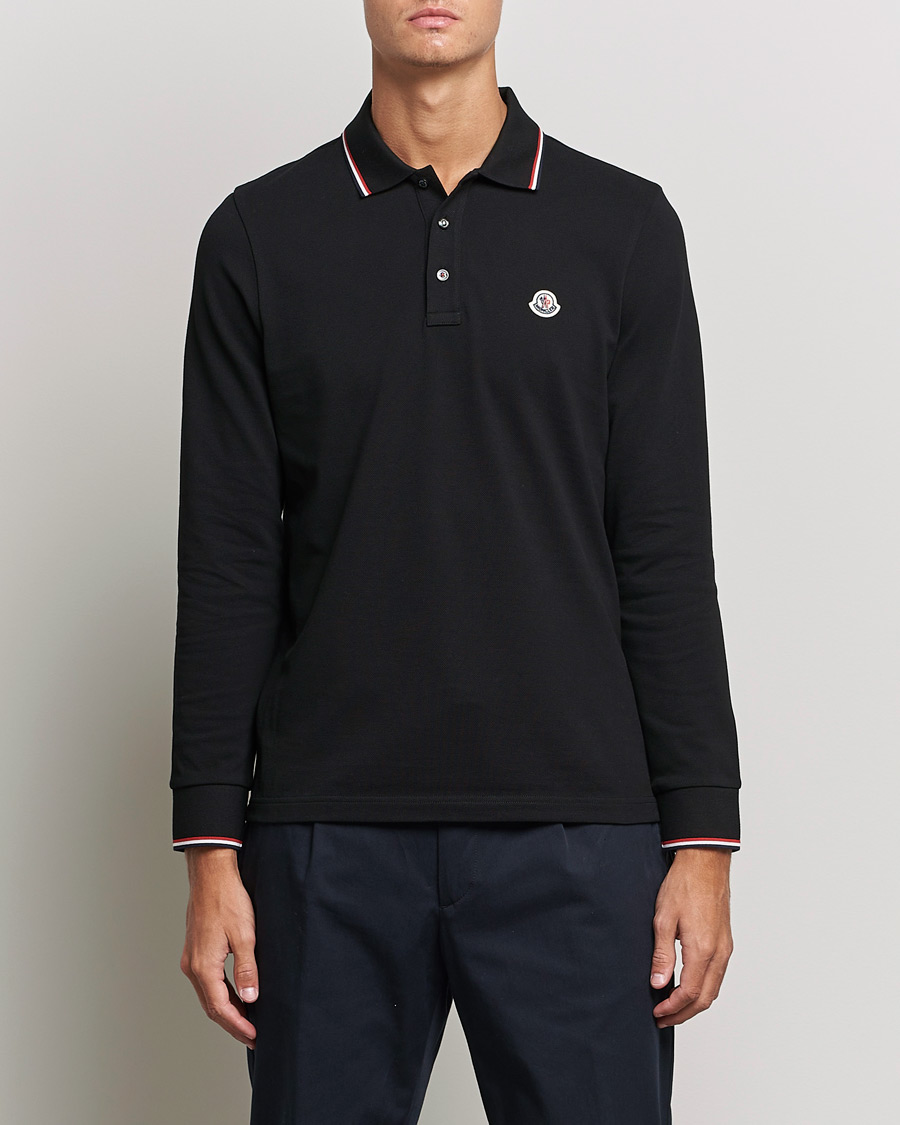 Men | Clothing | Moncler | Contrast Rib Long Sleeve Polo Black