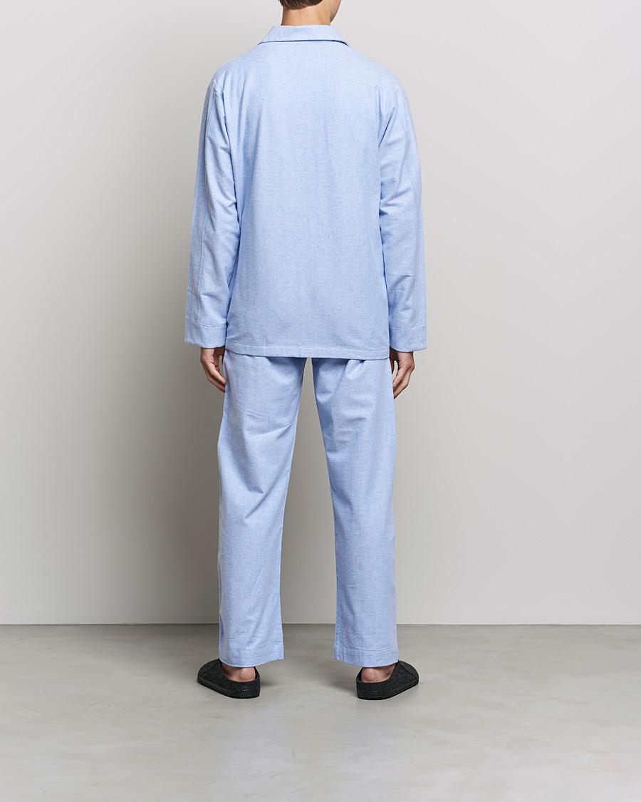 Men | Clothing | Derek Rose | Brushed Cotton Flannel Herringbone Pyjama Set Blue